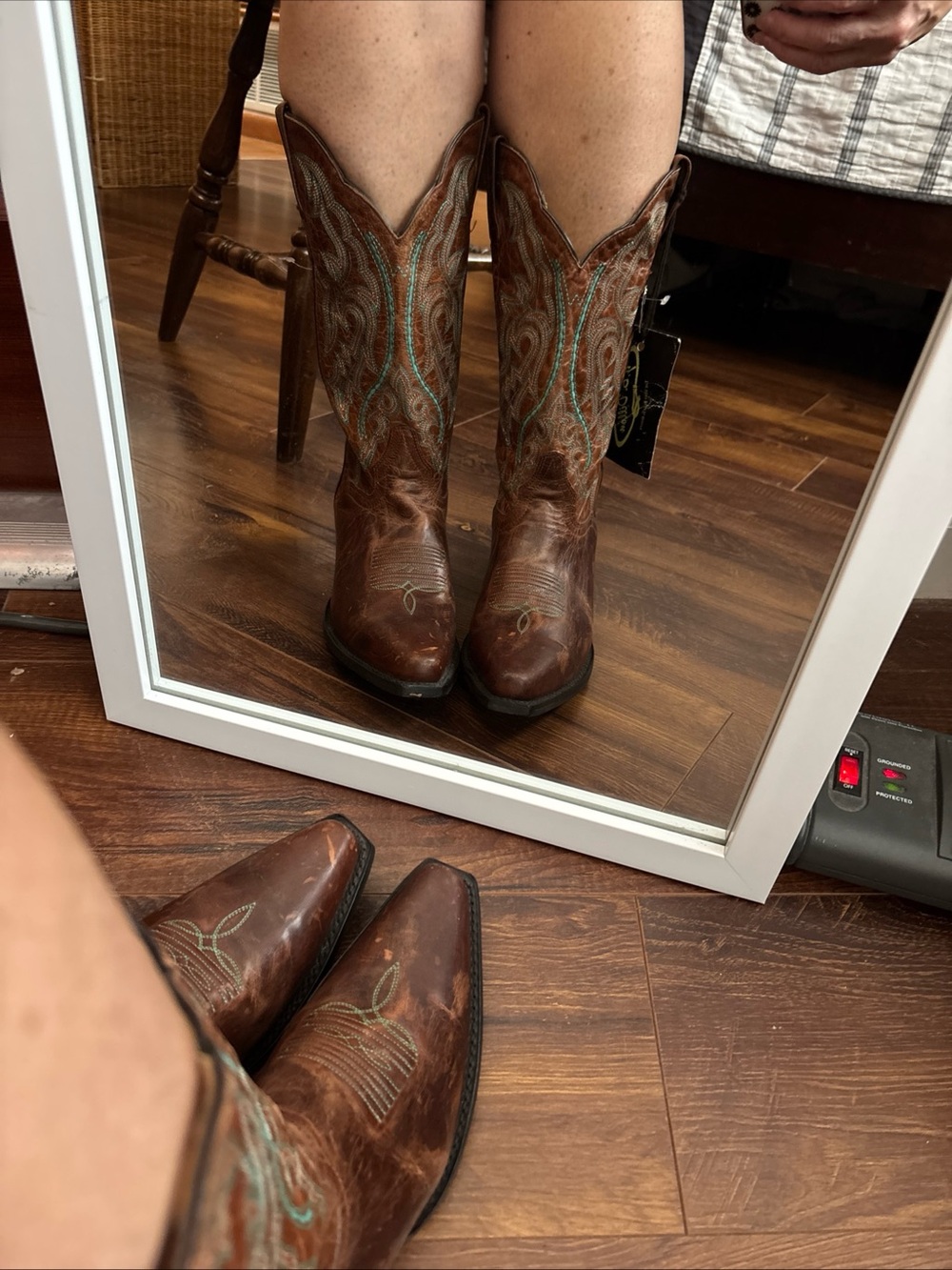 J.B. Dillon Goat Leather Brown & Turquoise Western Women's Boots Size 9.5B